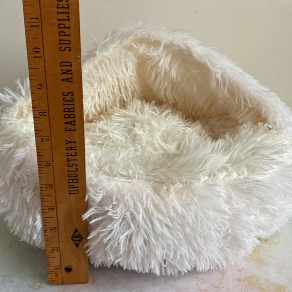 Small Hooded Pet Bed Cozy shaggy Cream Fluffy for small or dog cat off New